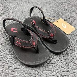 OluKai Sandals Boys 11/12 B Black Red Ohana Summer Slingback Beach Flip Flop NWT